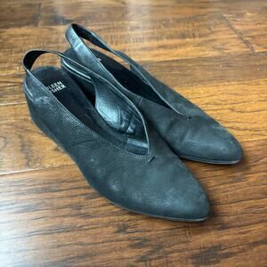 Eileen Fisher Black Pointed Leather Slingback Wedges
